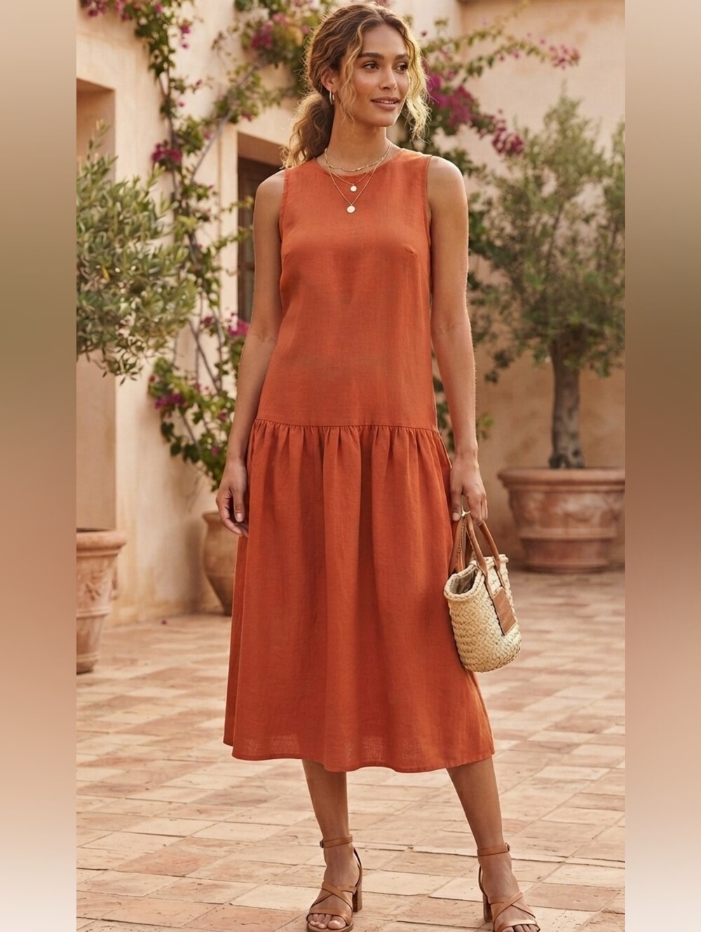 People Easy Street Midi Dress, sleeveless Burnt Orange Size Small